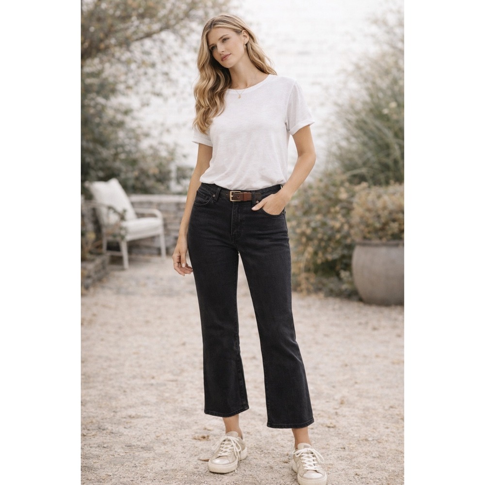 L'AGENCE‎ Charlotte Mid Rise Cropped Flare Jeans Noir Black Size 25 2322RDM